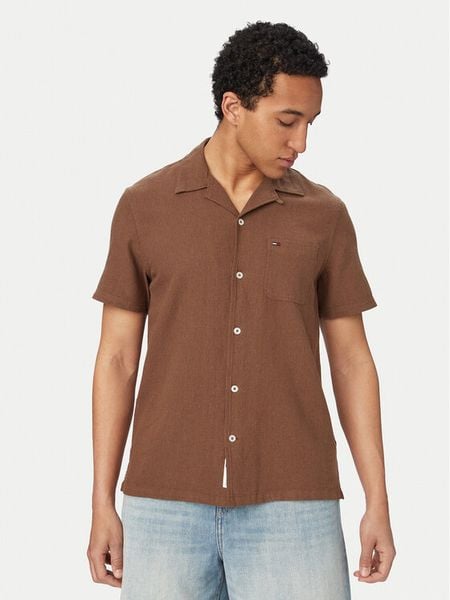 Tommy Jeans Koszula DM0DM23058 Brązowy Regular Fit. Brązowe koszule męskie Tommy Jeans, l, bez wzorów, z bawełny, bez kołnierzyka, bez ramiączek. Za 203.99 zł.