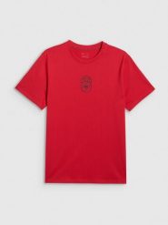 4F T-shirt regular z nadrukiem męski - czerwony S. Czerwone t-shirty męskie 4f, m, bez wzorów, z bawełny, klasyczne, bez kołnierzyka. Za 59.99 zł.