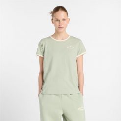 Koszulka damska New Balance WT53524GAS – zielona. Zielone t-shirty damskie New Balance, xs, bez wzorów, z bawełny, eleganckie, bez kołnierzyka. Za 119.99 zł.