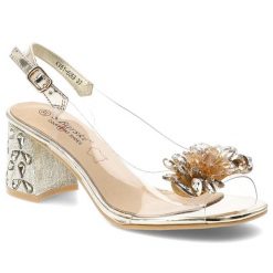 Sandały damskie S.Barski, cholewka z transparentnego materiału z regulacją na klamrę na wysokim obcasie, złote, KV61-6068. Żółte sandały damskie S.BARSKI, bez wzorów, bez obcasa, na obcasie, bez zapięcia. Za 199.00 zł.