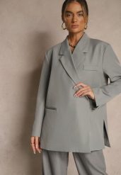 Szara Pudełkowa Marynarka Dwurzędowa o Fasonie Oversize Cornelise. Szare żakiety damskie Renee, m, bez wzorów, z jeansu, biznesowe. Za 219.99 zł.
