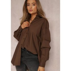Ciemnobrązowa Koszula Bawełniana Aquida. Brązowe bluzki damskie Renee, l, bez wzorów, z bawełny, bez kołnierzyka, bez ramiączek. Za 99.99 zł.