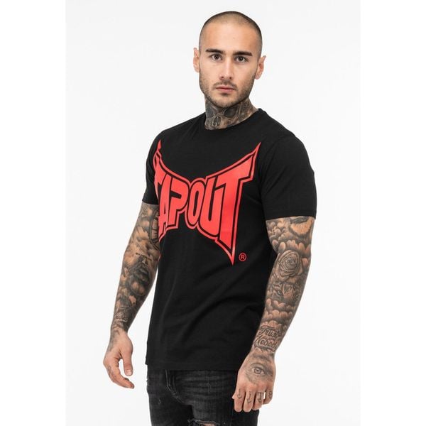 T-shirt o klasycznym kroju Tapout Logo. Czarne koszulki sportowe męskie TAPOUT, bez wzorów, z bawełny, klasyczne, bez kołnierzyka. Za 137.00 zł.