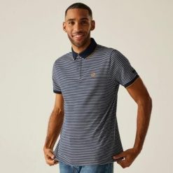Męska koszulka polo w paski Tiver. Niebieskie koszulki sportowe męskie Regatta, m, bez wzorów, z bawełny, bez kołnierzyka, bez ramiączek, trekkingowe. W wyprzedaży za 88.60 zł.