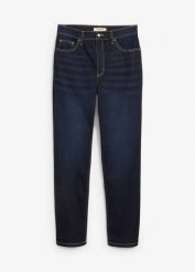 Dżinsy cropped, high waist, straight. Szare jeansy damskie bonprix, z podwyższonym stanem. Za 129.99 zł.