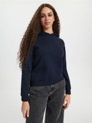 Bluza hoodie basic - granatowy. Niebieskie bluzy damskie Sinsay, l, bez wzorów, bez kaptura. Za 29.99 zł.