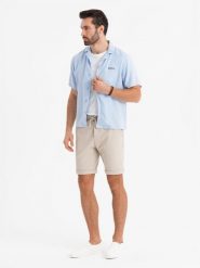 Dzianinowe męskie szorty z podwiniętymi nogawkami – piaskowe V3 OM-SRCS-0170 - XXL. Szorty męskie Ombre Clothing, m, bez wzorów, z dzianiny, klasyczne. W wyprzedaży za 109.99 zł.