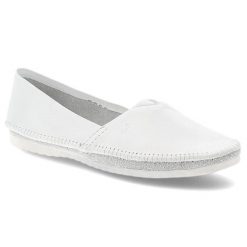 Białe Baleriny Maciejka Wsuwane Skórzane Obuwie Damskie. Białe półbuty damskie Maciejka, na lato, bez wzorów, z jeansu, eleganckie, bez obcasa, bez zapięcia. Za 239.00 zł.