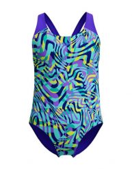 Strój kąpielowy dziewczęcy Speedo Digi Alv Spbk junior. Fioletowe stroje kąpielowe dla dziewczynek Speedo, bez wzorów, z materiału. Za 169.99 zł.