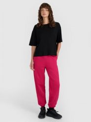 4F Spodnie dresowe joggery damskie - różowe M. Czerwone spodnie dresowe damskie 4f, m, bez wzorów, z bawełny. Za 149.99 zł.