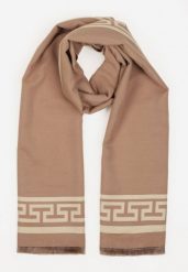 Beżowy Szalik z Bawełną Wiskozą i Geometrycznym Motywem Sevilie. Brązowe szaliki i chusty damskie Born2be, bez wzorów, z bawełny. Za 49.99 zł.