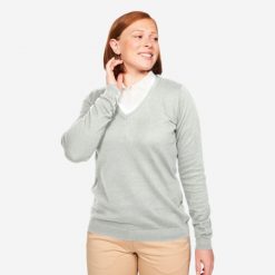 Sweter do golfa damski Inesis MW100. Szare swetry damskie INESIS, l, bez wzorów, z bawełny, eleganckie, bez kołnierzyka, bez ramiączek, bez kaptura. Za 49.99 zł.