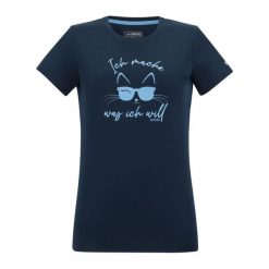 T-shirt Damski Kot Fingal Slogan. Niebieskie koszulki sportowe damskie Regatta, bez wzorów, bez kołnierzyka, bez ramiączek, trekkingowe. Za 75.99 zł.