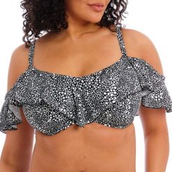 Damski top do kostiumu kąpielowego Elomi Pebble. Czarne topy damskie ELOMI, bez wzorów, z lycry, bez kołnierzyka, bez ramiączek. Za 352.00 zł.