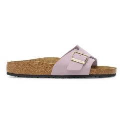 Klapki damskie Birkenstock Catalina BF Faded Purple. Fioletowe klapki damskie Birkenstock, bez wzorów, z materiału, eleganckie, bez obcasa. Za 329.99 zł.