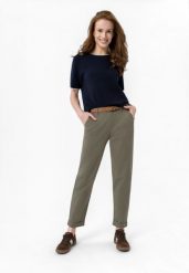 Bawełniane spodnie R-LANA. Brązowe spodnie materiałowe damskie Volcano, m, bez wzorów, z bawełny, z standardowym stanem. Za 149.99 zł.