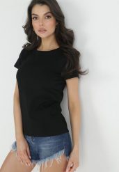 Czarny Basicowy T-shirt Acatine. Czarne bluzki damskie Born2be, uniwersalny, bez wzorów, bez kołnierzyka. Za 34.99 zł.