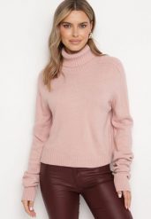 Jasnoróżowy Klasyczny Golf z Prążkowanymi Wstawkami Bishaya. Czerwone swetry damskie Born2be, m, bez wzorów, prążkowane, eleganckie, bez kołnierzyka, bez ramiączek, bez kaptura. Za 99.99 zł.