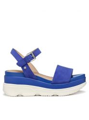 Geox Sandały D Gardenia D02HBC 00021 C4000 Niebieski. Niebieskie sandały damskie Geox, bez wzorów, ze skóry, bez obcasa, na koturnie, bez zapięcia. Za 359.99 zł.