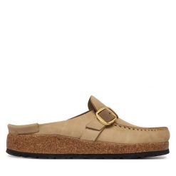 Klapki Birkenstock. Brązowe klapki damskie Birkenstock, bez wzorów, bez obcasa. Za 679.99 zł.