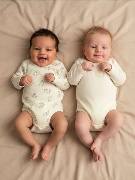 Bawełniane body z długim rękawem 2 pack - kremowy. Białe body niemowlęce Sinsay, bez wzorów, z bawełny, bez ramiączek. Za 25.99 zł.