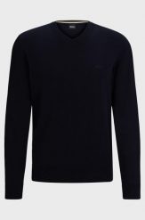 Sweter z dekoltem w serek BOSS Pacello-L BLU (50506042-404). Niebieskie swetry przez głowę męskie Boss, l, bez wzorów, bez kołnierzyka. Za 389.00 zł.