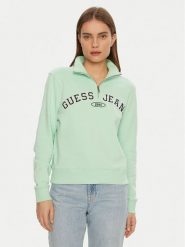 Guess Jeans Bluza W5RQ25 K68I4 Zielony Regular Fit. Zielone bluzy damskie Guess Jeans, xl, z aplikacjami, z bawełny, bez kaptura. Za 219.99 zł.