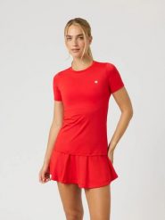 ACE SLIM T-SHIRT z recyklingowanego poliestru – FLAME SCARLET. Czerwone t-shirty damskie Björn Borg, xl, bez wzorów, bez kołnierzyka. Za 194.00 zł.