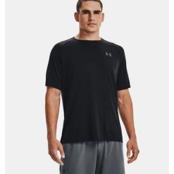 Koszulka fitness męska Under Armour UA Tech 2.0 SS Tee. Czarne koszulki sportowe męskie Under Armour, m, bez wzorów, bez kołnierzyka, bez ramiączek, do biegania. Za 91.10 zł.