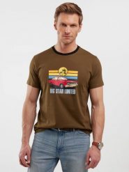 Koszulka męska z kolorowym nadrukiem khaki Ralier 303. Zielone t-shirty męskie Big Star, l, bez wzorów, z bawełny, klasyczne, bez kołnierzyka. W wyprzedaży za 29.99 zł.