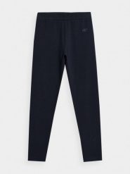 4F Legginsy dzianinowe dziewczęce 134 (8-9 lat). Czarne legginsy dla dziewczynek 4f, bez wzorów, z bawełny. W wyprzedaży za 19.99 zł.