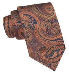 Klasyczny Krawat Męski CHATTIER - Miedziany Pomarańcz, Orientalny Wzór. Brązowe krawaty i muchy Chattier, bez wzorów, z tkaniny, eleganckie. Za 49.00 zł.