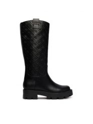 Guess Kozaki FLFLYI ELE11 Czarny. Czarne kozaki damskie Guess, ze skóry, bez obcasa, na płaskiej podeszwie. Za 824.99 zł.
