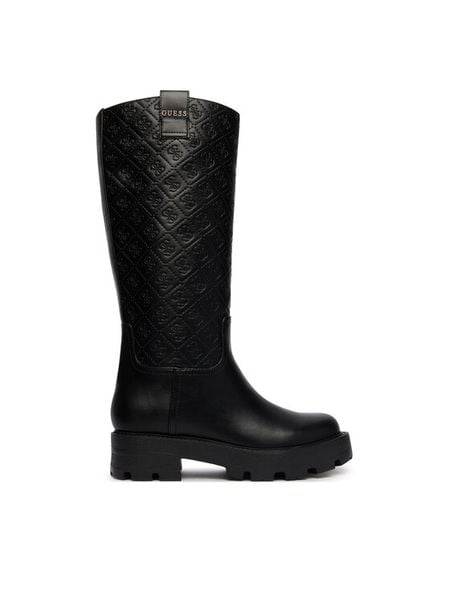 Guess Kozaki FLFLYI ELE11 Czarny. Czarne kozaki damskie Guess, ze skóry, bez obcasa, na płaskiej podeszwie. Za 824.99 zł.