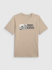 4F T-shirt regular z nadrukiem męski - beżowy XXL. Brązowe t-shirty męskie 4f, m, bez wzorów, z bawełny, bez kołnierzyka. Za 59.99 zł.