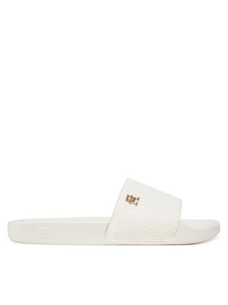 Tommy Hilfiger Klapki Th Monogram Poolside FW0FW08525 Biały. Białe klapki damskie Tommy Hilfiger, bez wzorów, ze skóry, bez obcasa. Za 177.99 zł.