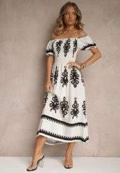 Biała Sukienka Hiszpanka Ozdobiona Etnicznym Printem Aralette. Białe sukienki damskie Renee, na co dzień, l, bez wzorów, eleganckie, bez kołnierzyka, bez ramiączek, rozkloszowane. Za 59.99 zł.