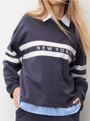 Bluza - niebieski. Niebieskie bluzy damskie Sinsay, l, bez wzorów, bez kaptura. Za 19.99 zł.