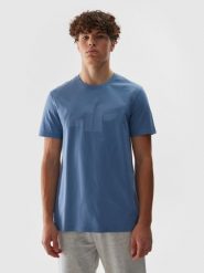4F T-shirt regular z nadrukiem męski - niebieski XXL. Niebieskie koszulki sportowe męskie 4f, m, bez wzorów, z bawełny, klasyczne, bez kołnierzyka. W wyprzedaży za 39.99 zł.