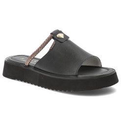 Czarne Klapki S.Barski Modne Obuwie Damskie. Czarne klapki damskie S.BARSKI, z aplikacjami, ze skóry, eleganckie, bez obcasa. Za 179.00 zł.
