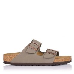 Klapki damskie Birkenstock Arizona Bfbc. Brązowe klapki damskie Birkenstock, bez wzorów, z jeansu, eleganckie, bez obcasa. Za 419.00 zł.