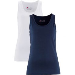 Top ze stretchem (2 szt. w opak.) bonprix ciemnoniebieski + biały. Topy damskie marki bonprix. Za 39.98 zł.