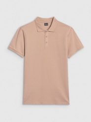 4F Koszulka polo regular męska - beżowa XL. Brązowe koszulki polo męskie 4f, m, bez wzorów, z bawełny, klasyczne, bez ramiączek. Za 89.99 zł.