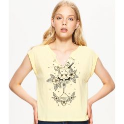 Koszulka z nadrukiem - Żółty. Bluzki damskie marki Cropp. Za 19.99 zł.