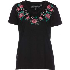 T-shirt w kwiaty bonprix czarny-magenta-nocny oliwkowy. T-shirty damskie marki DOMYOS. Za 34.99 zł.