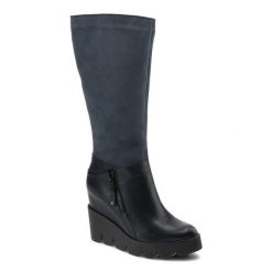 Granatowe Kozaki Simen Damskie Buty Na Koturnie. Niebieskie kozaki damskie Simen, z nubiku, bez obcasa, na koturnie. Za 309.00 zł.