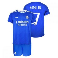 Real Madryt Vinicius komplet koszulka spodenki junior box niebieski. Niebieskie koszulki sportowe męskie Real Madrid, bez wzorów, z materiału, do piłki nożnej. Za 279.00 zł.