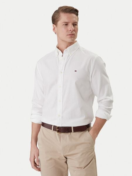 Tommy Hilfiger Koszula MW0MW42442 Biały Slim Fit. Białe koszule męskie Tommy Hilfiger, m, bez wzorów, z bawełny, bez kołnierzyka, bez ramiączek. Za 246.99 zł.
