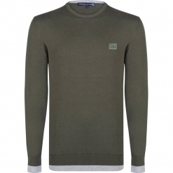 Sweter w kolorze khaki. Brązowe swetry przez głowę męskie Giorgio di Mare, z aplikacjami, z bawełny, z okrągłym kołnierzem. W wyprzedaży za 152.95 zł.