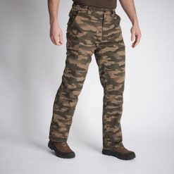 Spodnie Warm 100 camo haltfone. Brązowe spodnie sportowe męskie SOLOGNAC, na lato, s, bez wzorów, z materiału, outdoorowe. Za 129.99 zł.